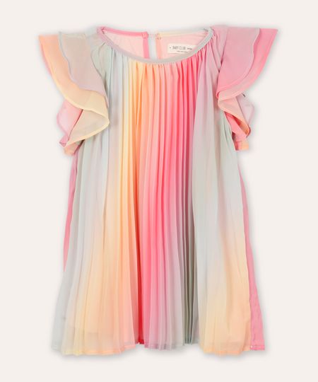 vestido plissado infantil com babados arco íris colorido 1
