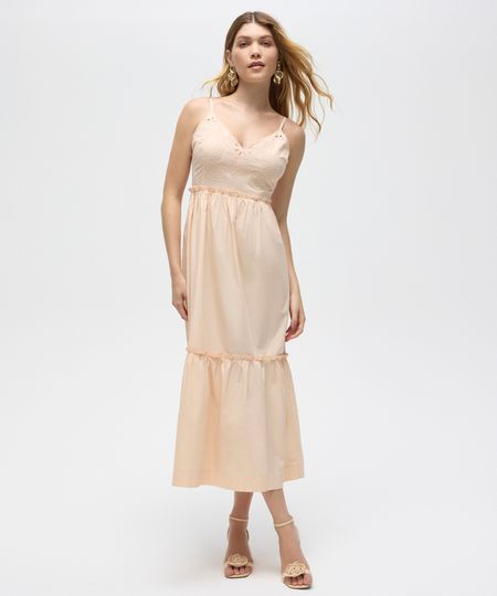vestido midi de algodão floral patbo bege PP