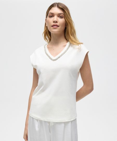 regata de algodão decote v com brilhos patbo off white PP