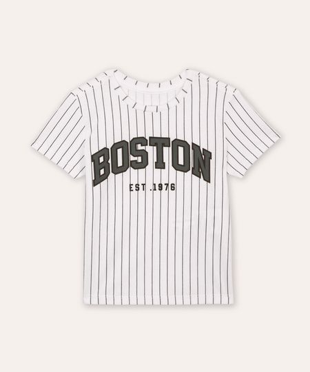 camiseta de algodão infantil listrada boston off white 1