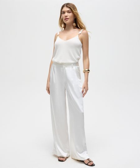 calça pantalona de alfaiataria acetinada patbo off white 40