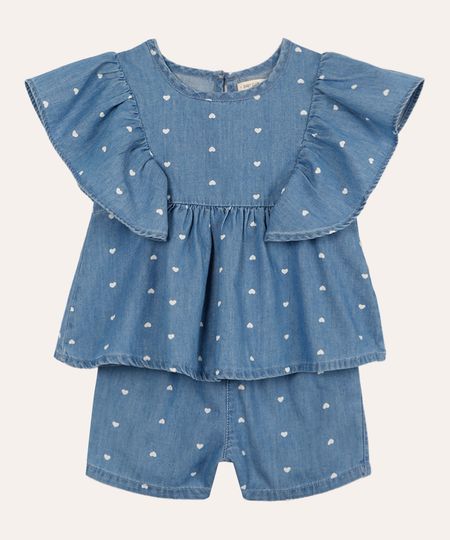 conjunto infantil curto com babados coração azul 1