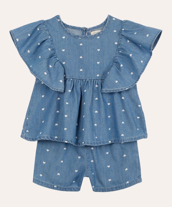 conjunto infantil curto com babados coração azul 2