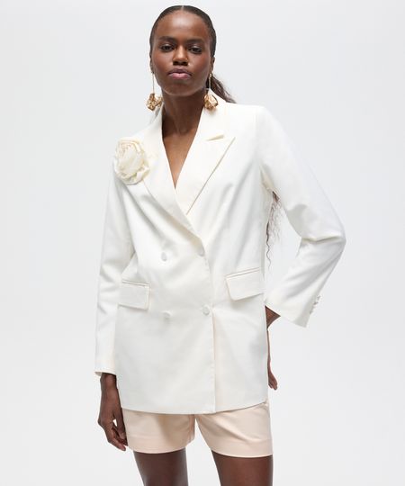 blazer acinturado com broche floral patbo off white GG
