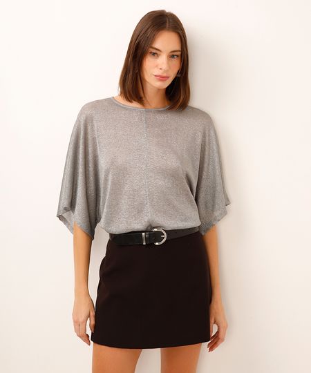 blusa de lurex manga curta prateada PP blusa de lurex manga curta prateada PP