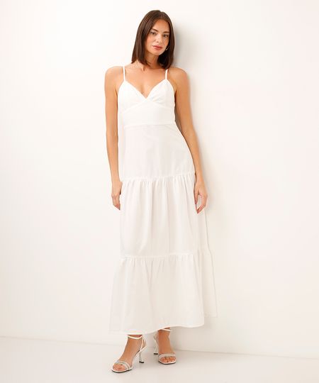vestido midi de sarja marias off white PP