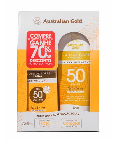 kit australian gold protetor corporal fps 50 200g e facial fps 50 50g UNICO kit australian gold protetor corporal fps 50 200g e facial fps 50 50g UNICO