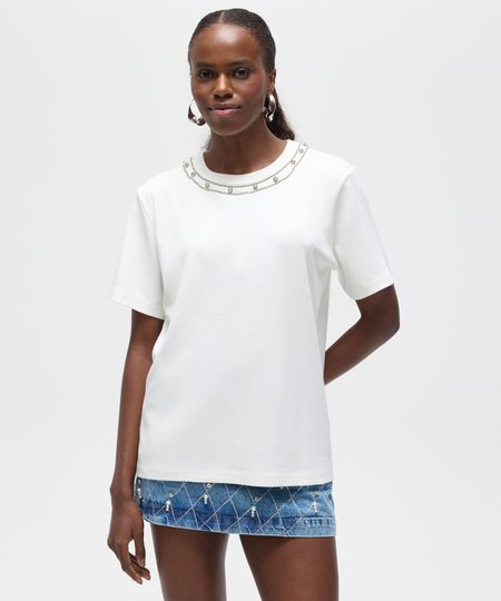 camiseta de algodão com strass patbo off white PP