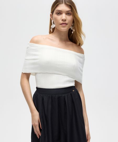 blusa de tricot ombro a ombro texturizada patbo off white M