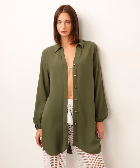camisa saída de praia de viscose alongada verde M camisa saída de praia de viscose alongada verde M