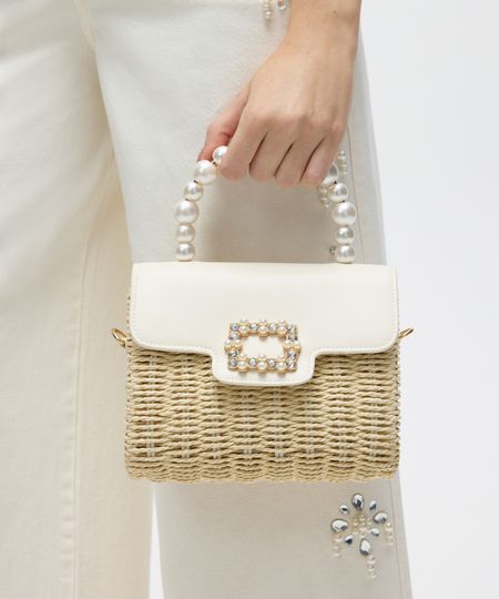 bolsa de mão com alça de pérolas patbo off white UNICO