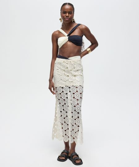 saia midi saída de praia rendada patbo off white GG saia midi saída de praia rendada patbo off white GG