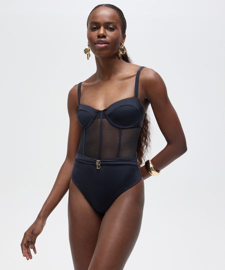 maiô corset com tule patbo preto PP