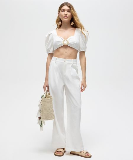 calça pantalona saída de praia com pregas patbo off white GG calça pantalona saída de praia com pregas patbo off white GG