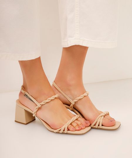 sandália bico quadrado trançada bege 36 sandália bico quadrado trançada bege 36