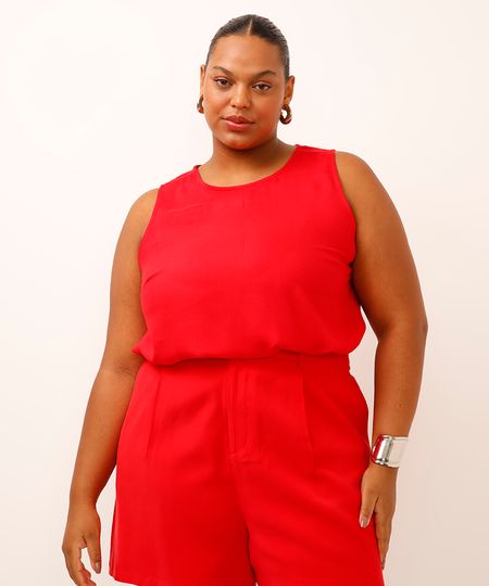 regata de viscose decote redondo plus size vermelha GG2