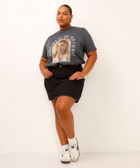 saia reta jeans plus size cintura alta preta 46 saia reta jeans plus size cintura alta preta 46