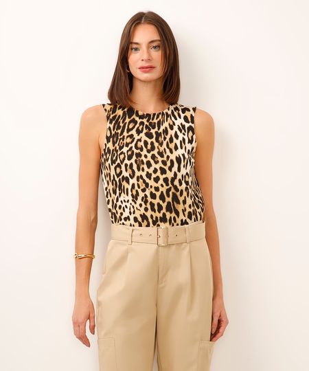 regata de viscose animal print preta PP regata de viscose animal print preta PP