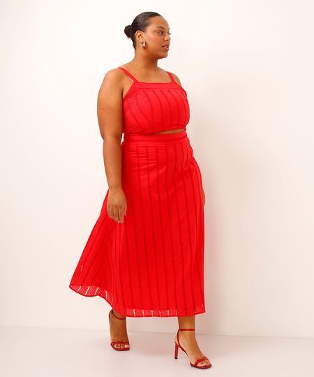 saia midi evasê de laise plus size vermelha 50
