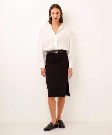 saia midi com fenda preta M saia midi com fenda preta M