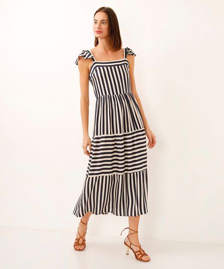 vestido midi de viscose três marias listrado azul PP