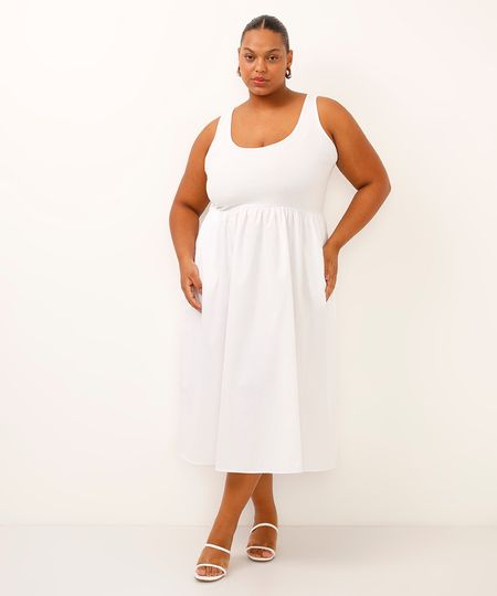 vestido midi evasê plus size off white GG2 vestido midi evasê plus size off white GG2