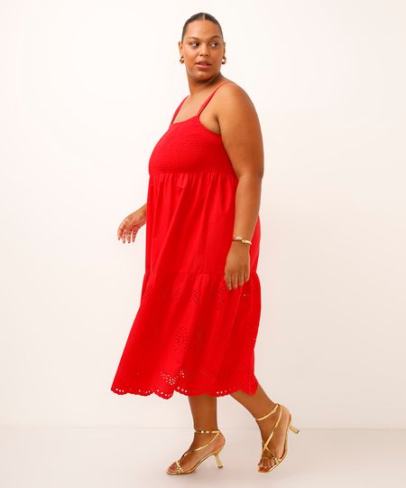vestido midi com recortes plus size vermelho GG2
