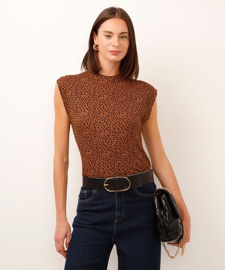 regata muscle de viscose animal print marrom GG