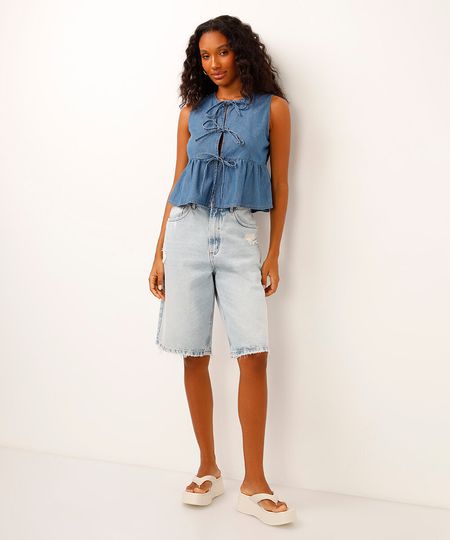 bermuda jorts jeans cintura alta azul 40