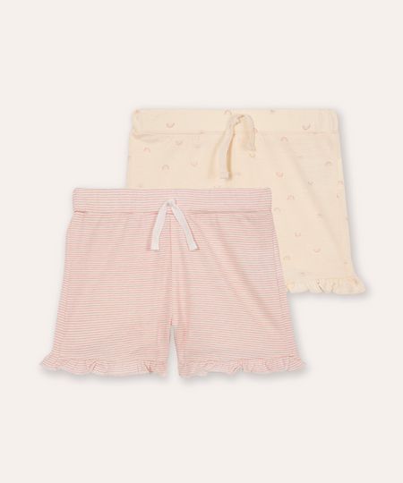 kit de 2 shorts infantils com babado colorido 0-3