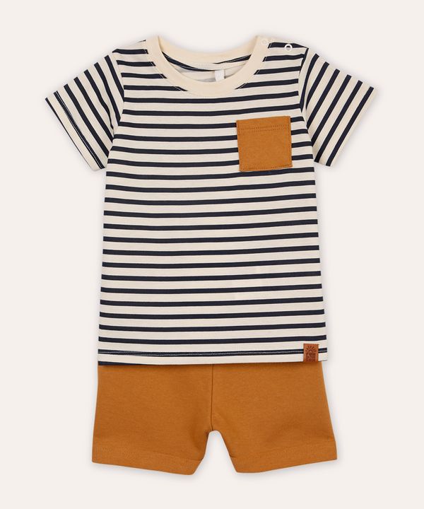 conjunto infantil curto listrado bege 0-3
