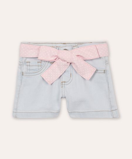 short clochard infantil jeans com faixa poá azul 1