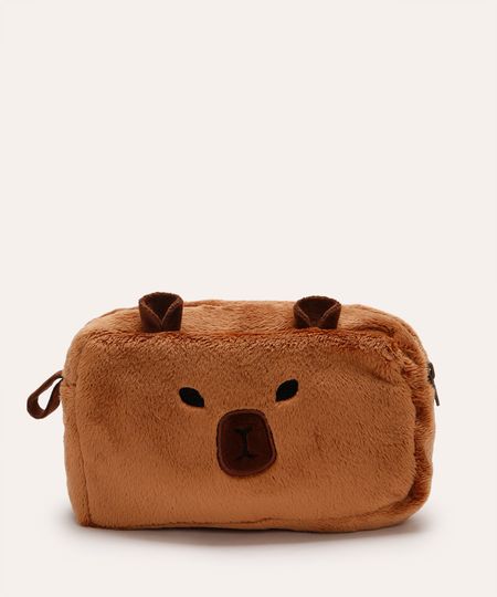nécessaire capivara de pelúcia marrom UNICO