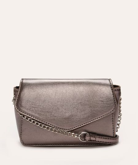 bolsa crossbody metalizada com corrente grafite Único