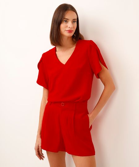 blusa texturizada manga curta vermelha P blusa texturizada manga curta vermelha P