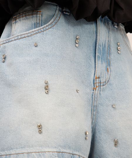 short jeans com brilhos azul 34