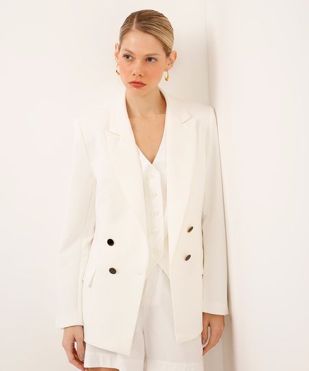 blazer de alfaiataria com ombreira e botões - off white PP