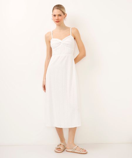 vestido midi de laise decote coração off white GG