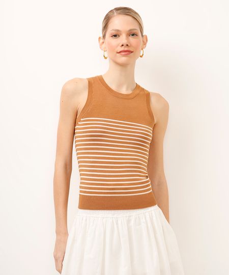 regata de tricot listrada marrom PP regata de tricot listrada marrom PP