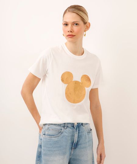 camiseta de algodão mickey com paetê off white GG camiseta de algodão mickey com paetê off white GG