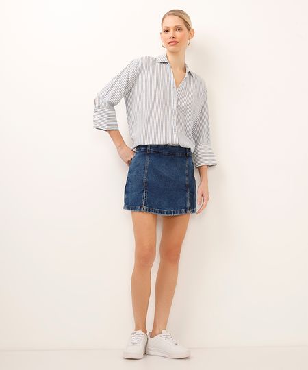 short saia jeans com fendas - jeans escuro 38