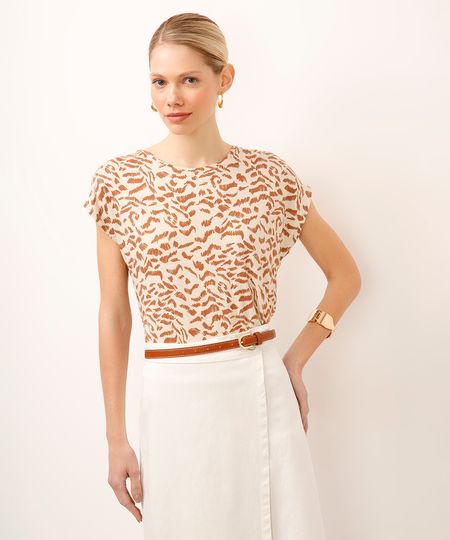 blusa de viscose animal print bege PP blusa de viscose animal print bege PP