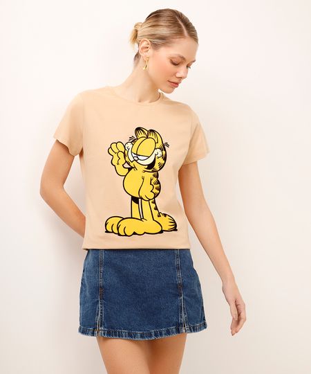 camiseta de algodão garfield bege M