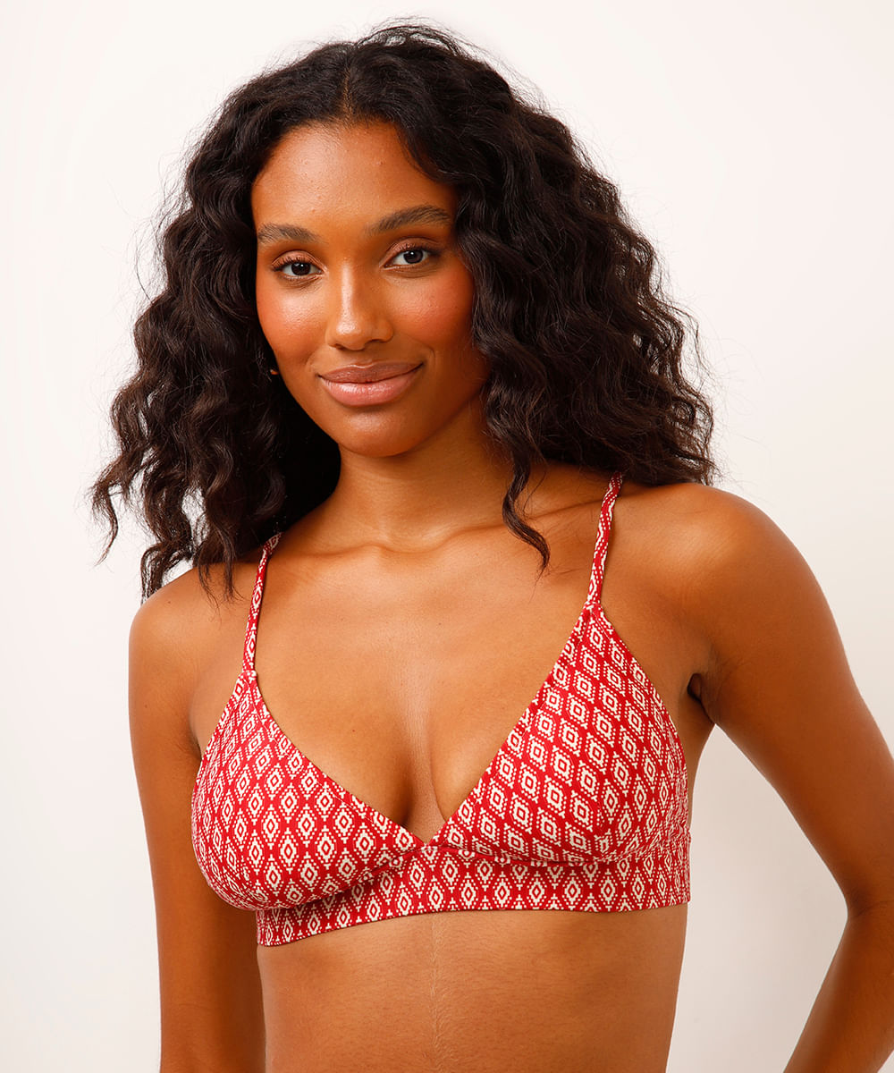 biquÃni top triângulo estampado vermelho
