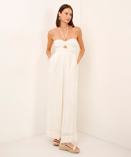 macacão de viscose com lurex listrado off white GG macacão de viscose com lurex listrado off white GG