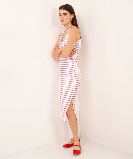 saia midi com fenda listrada vermelha P saia midi com fenda listrada vermelha P