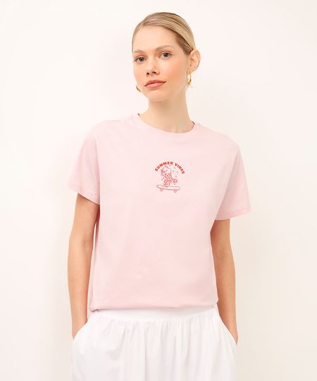 camiseta de algodão summer vibes rosa PP camiseta de algodão summer vibes rosa PP