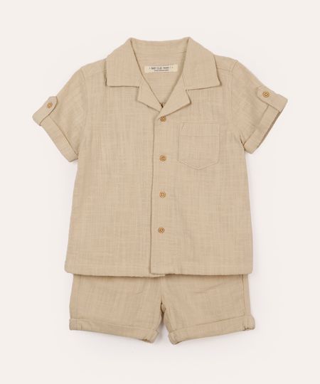 conjunto de algodão infantil curto texturizado bege 3