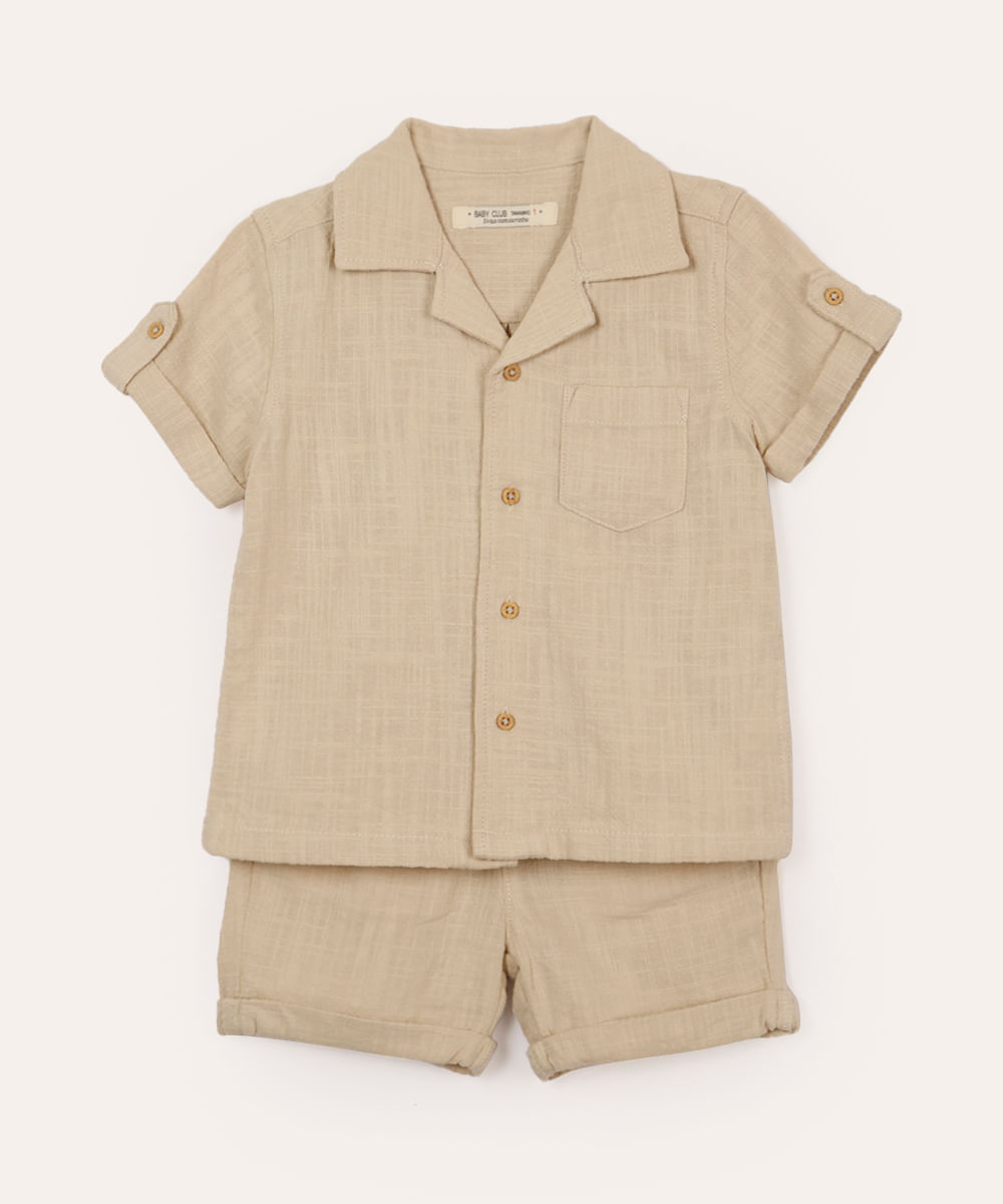 conjunto de algodão infantil curto texturizado bege