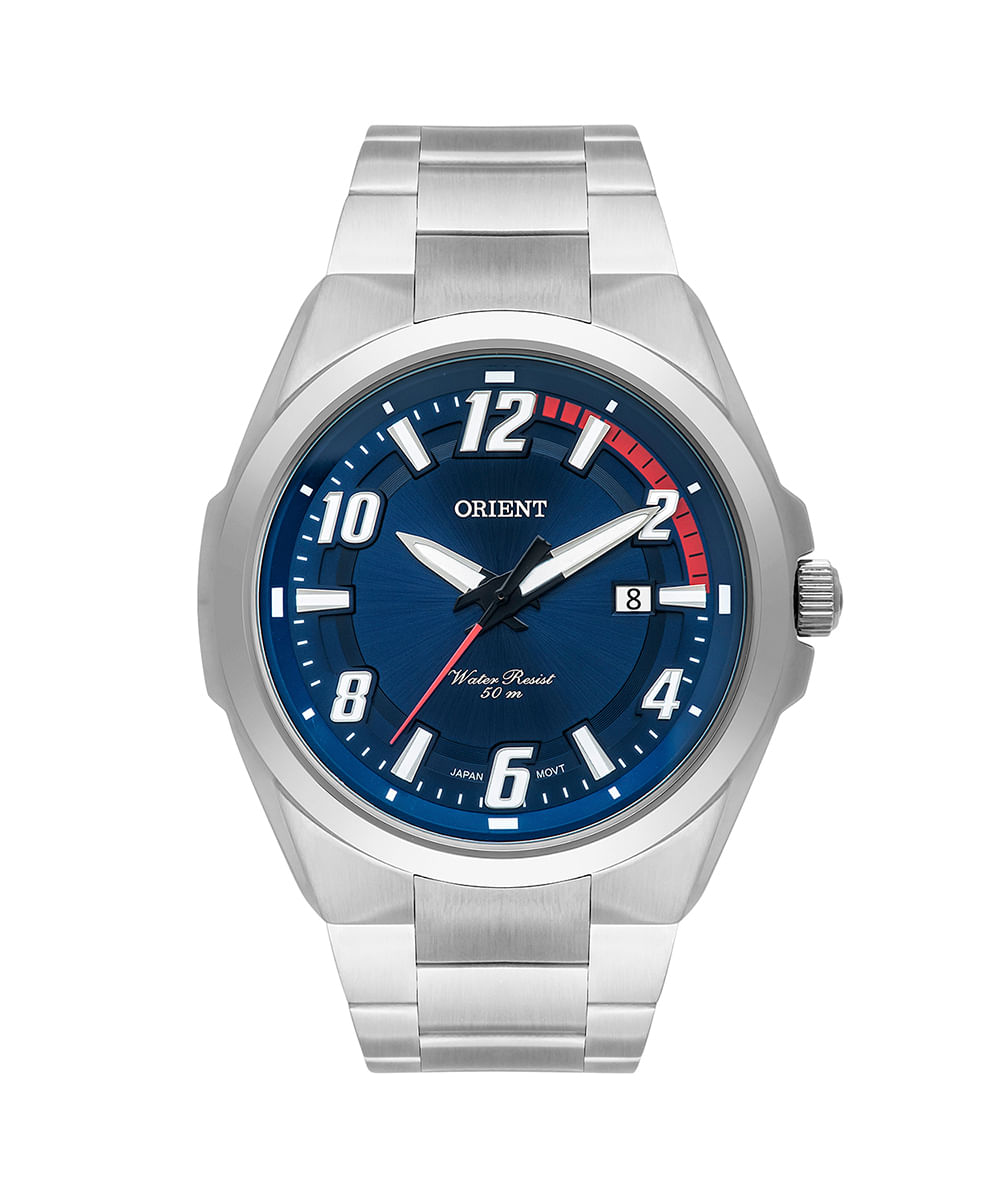 relógio orient analógico calendário mbss1424 d2sx prateado